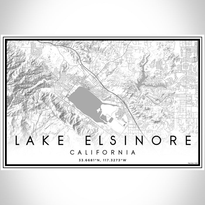 Lake Elsinore California Map Print Landscape Orientation in Classic Style With Shaded Background