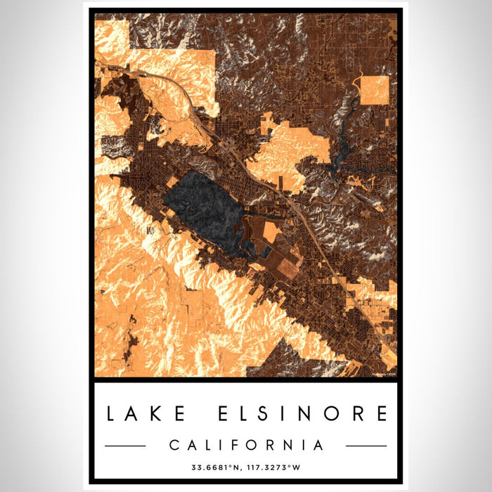 Lake Elsinore California Map Print Portrait Orientation in Ember Style With Shaded Background