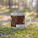 Right View Custom Lake Elsinore California Map Enamel Mug in Ember on Grass With Trees in Background