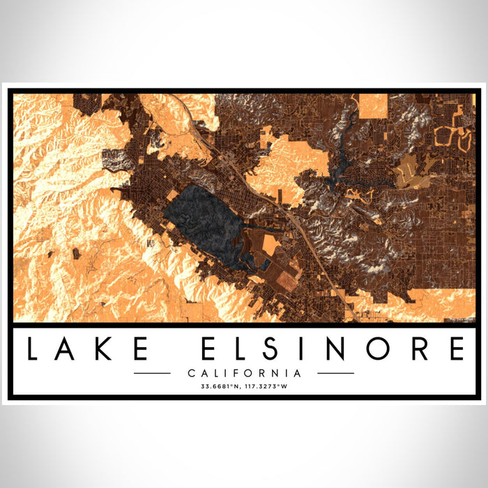Lake Elsinore California Map Print Landscape Orientation in Ember Style With Shaded Background