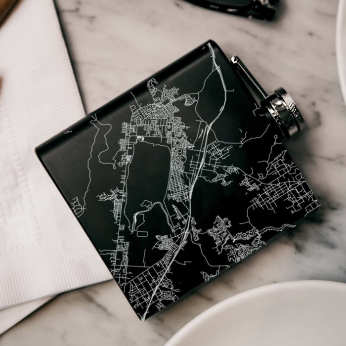 Lake Elsinore California Custom Engraved City Map Inscription Coordinates on 6oz Stainless Steel Flask in Black