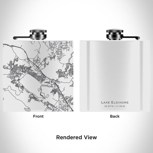Rendered View of Lake Elsinore California Map Engraving on 6oz Stainless Steel Flask in White