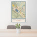 24x36 Lake Elsinore California Map Print Portrait Orientation in Woodblock Style Behind 2 Chairs Table and Potted Plant