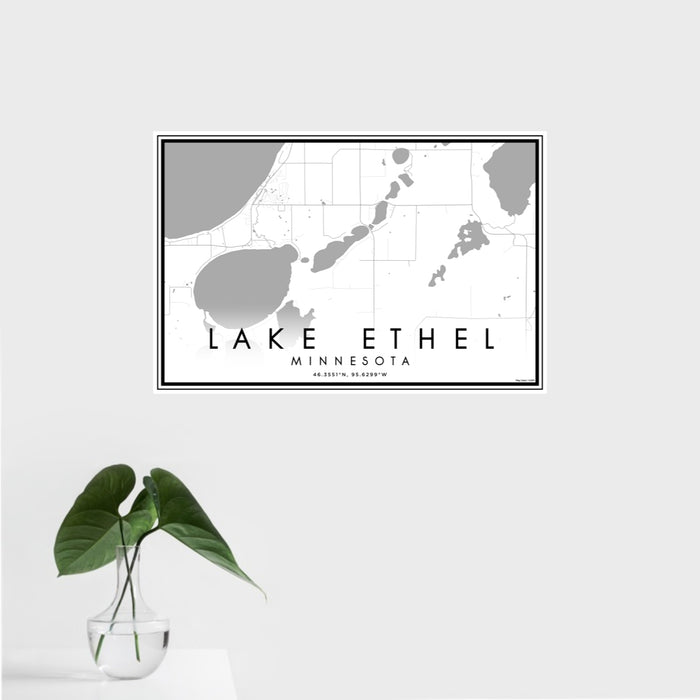 16x24 Lake Ethel Minnesota Map Print Landscape Orientation in Classic Style With Tropical Plant Leaves in Water
