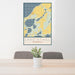 24x36 Lake Ethel Minnesota Map Print Portrait Orientation in Woodblock Style Behind 2 Chairs Table and Potted Plant