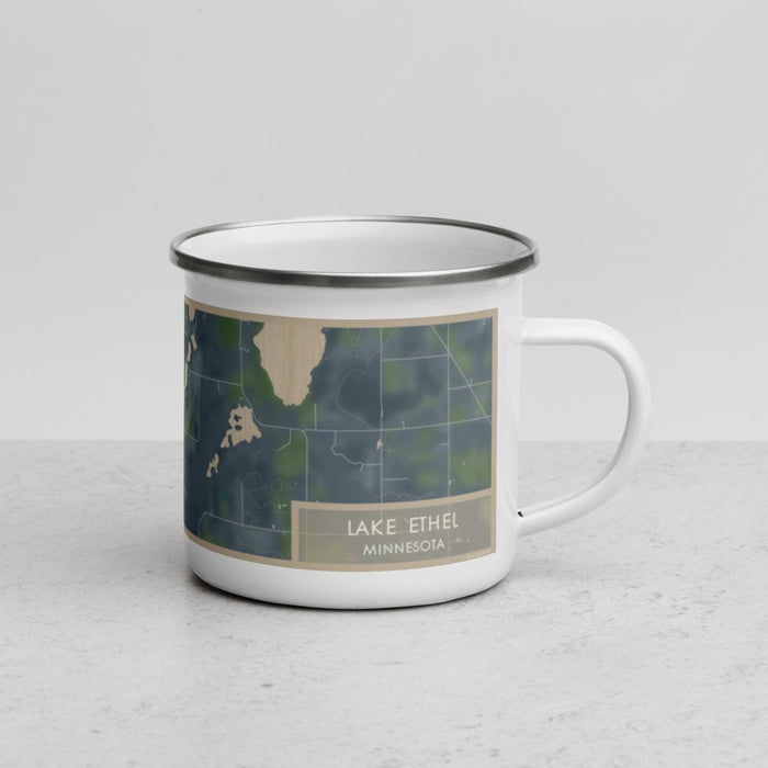 Right View Custom Lake Ethel Minnesota Map Enamel Mug in Afternoon