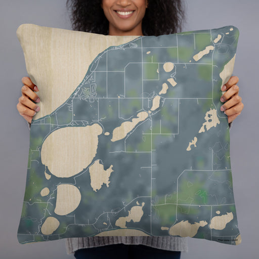 Person holding 22x22 Custom Lake Ethel Minnesota Map Throw Pillow in Afternoon