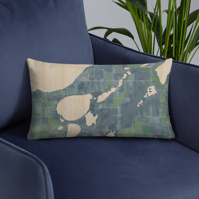Custom Lake Ethel Minnesota Map Throw Pillow in Afternoon on Blue Colored Chair