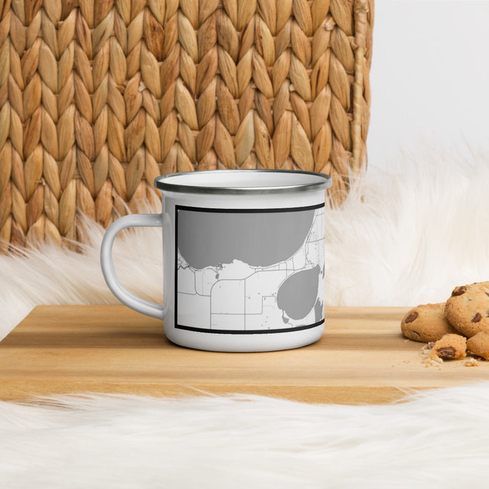 Left View Custom Lake Ethel Minnesota Map Enamel Mug in Classic on Table Top