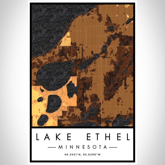 Lake Ethel Minnesota Map Print Portrait Orientation in Ember Style With Shaded Background
