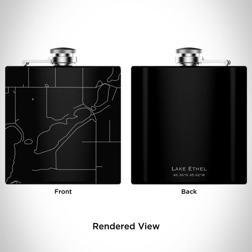 Rendered View of Lake Ethel Minnesota Map Engraving on 6oz Stainless Steel Flask in Black