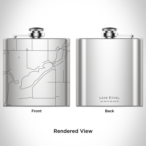 Rendered View of Lake Ethel Minnesota Map Engraving on 6oz Stainless Steel Flask