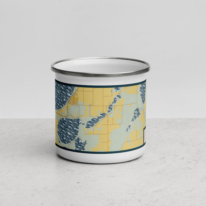 Front View Custom Lake Ethel Minnesota Map Enamel Mug in Woodblock