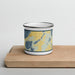 Front View Custom Lake Ethel Minnesota Map Enamel Mug in Woodblock on Cutting Board