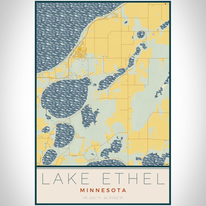 Lake Ethel Minnesota Map Print Portrait Orientation in Woodblock Style With Shaded Background