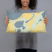 Person holding 20x12 Custom Lake Ethel Minnesota Map Throw Pillow in Woodblock