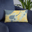 Custom Lake Ethel Minnesota Map Throw Pillow in Woodblock on Blue Colored Chair