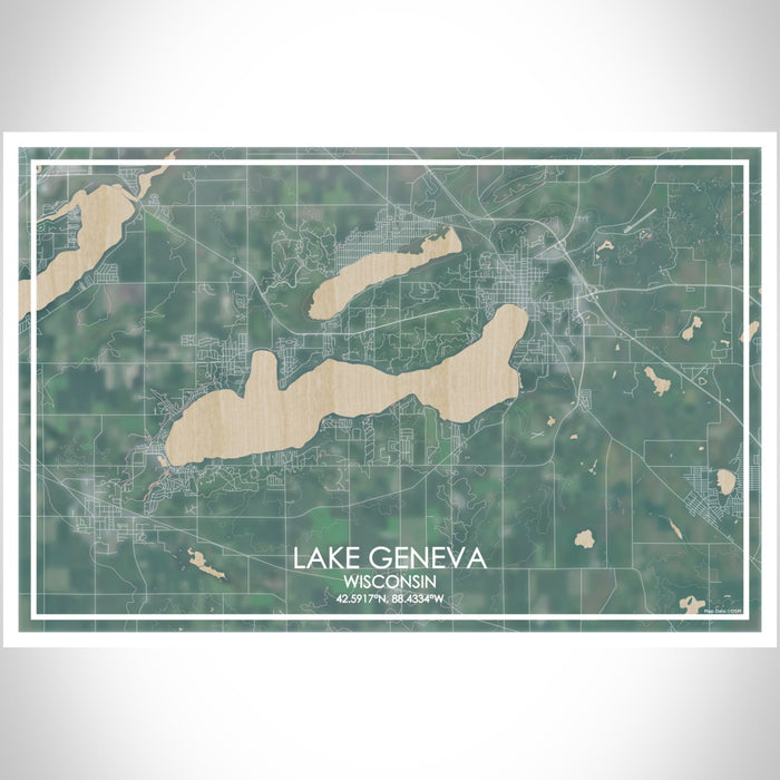 Lake Geneva Wisconsin Map Print Landscape Orientation in Afternoon Style With Shaded Background