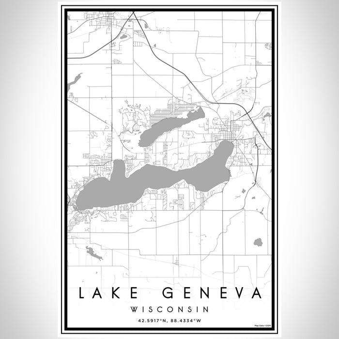 Lake Geneva Wisconsin Map Print Portrait Orientation in Classic Style With Shaded Background