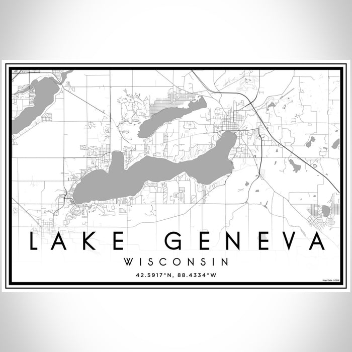 Lake Geneva Wisconsin Map Print Landscape Orientation in Classic Style With Shaded Background
