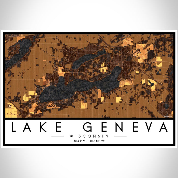 Lake Geneva Wisconsin Map Print Landscape Orientation in Ember Style With Shaded Background