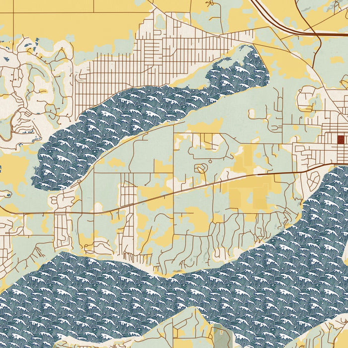 Lake Geneva Wisconsin Map Print in Woodblock Style Zoomed In Close Up Showing Details