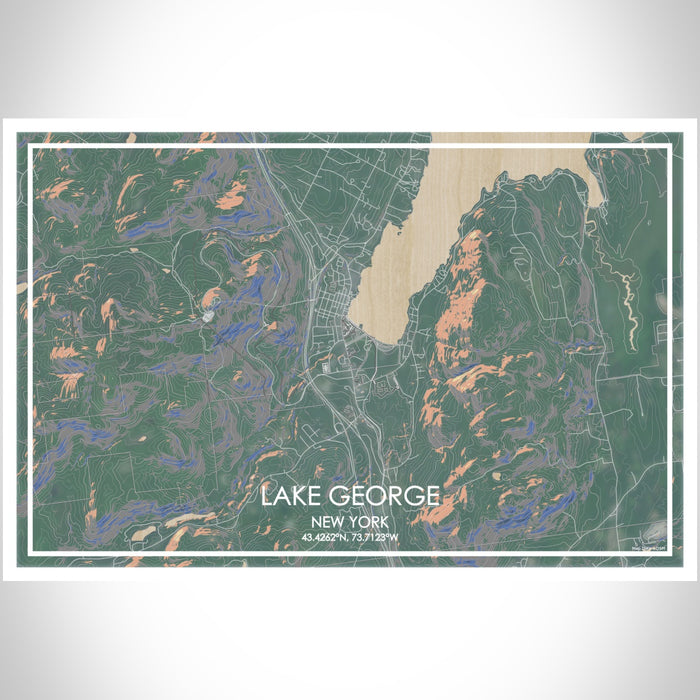 Lake George New York Map Print Landscape Orientation in Afternoon Style With Shaded Background