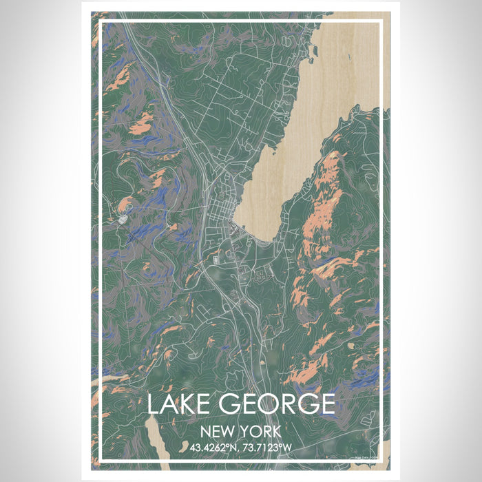 Lake George New York Map Print Portrait Orientation in Afternoon Style With Shaded Background