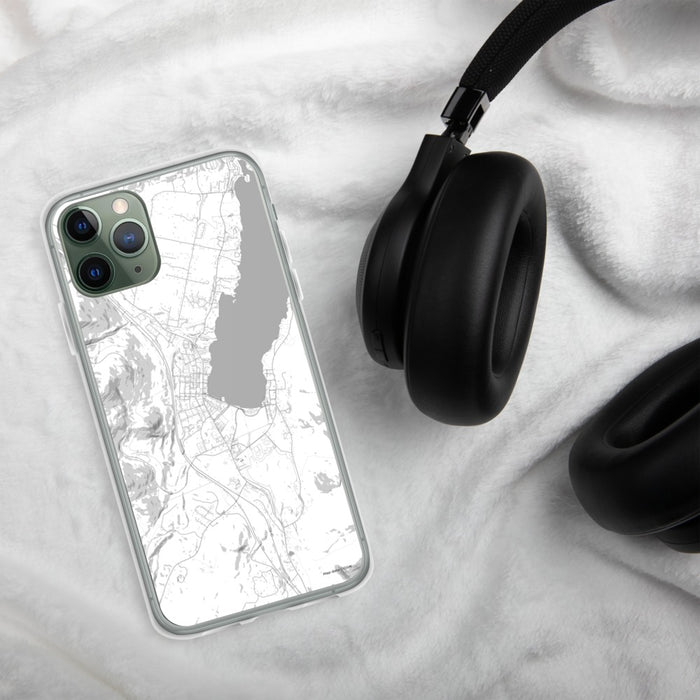 Custom Lake George New York Map Phone Case in Classic on Table with Black Headphones