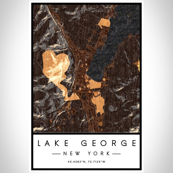 Lake George New York Map Print Portrait Orientation in Ember Style With Shaded Background
