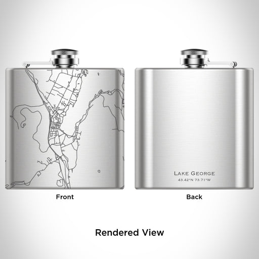 Rendered View of Lake George New York Map Engraving on 6oz Stainless Steel Flask