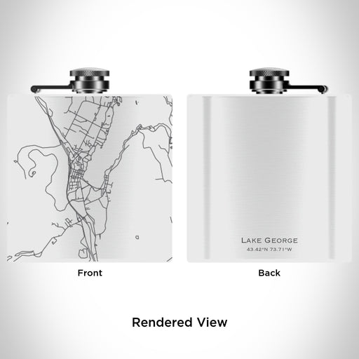 Rendered View of Lake George New York Map Engraving on 6oz Stainless Steel Flask in White