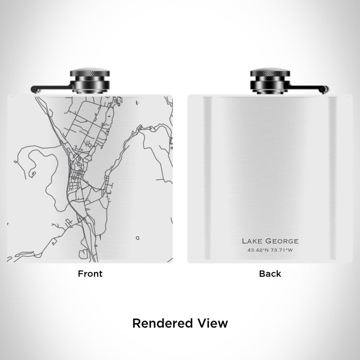 Rendered View of Lake George New York Map Engraving on 6oz Stainless Steel Flask in White