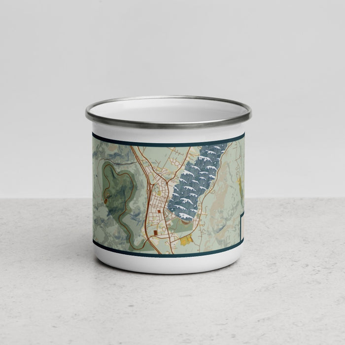 Front View Custom Lake George New York Map Enamel Mug in Woodblock