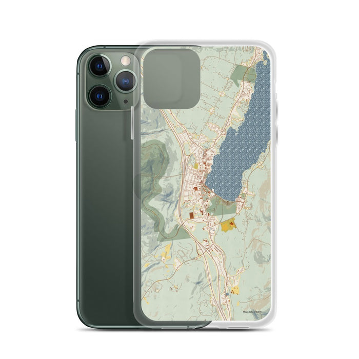 Custom Lake George New York Map Phone Case in Woodblock