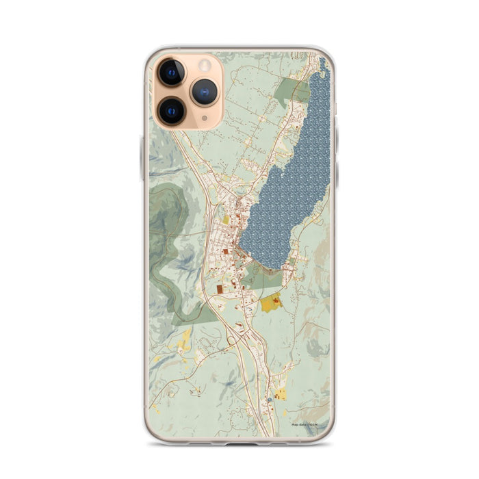 Custom iPhone 11 Pro Max Lake George New York Map Phone Case in Woodblock