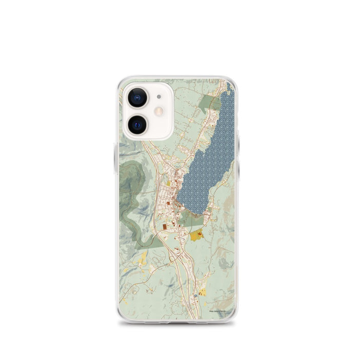 Custom iPhone 12 mini Lake George New York Map Phone Case in Woodblock
