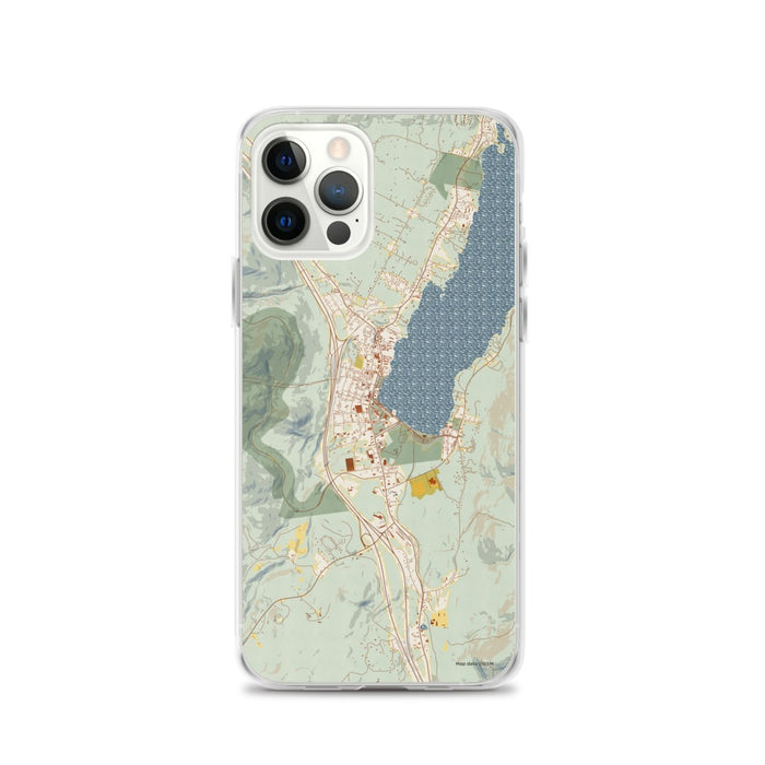 Custom iPhone 12 Pro Lake George New York Map Phone Case in Woodblock