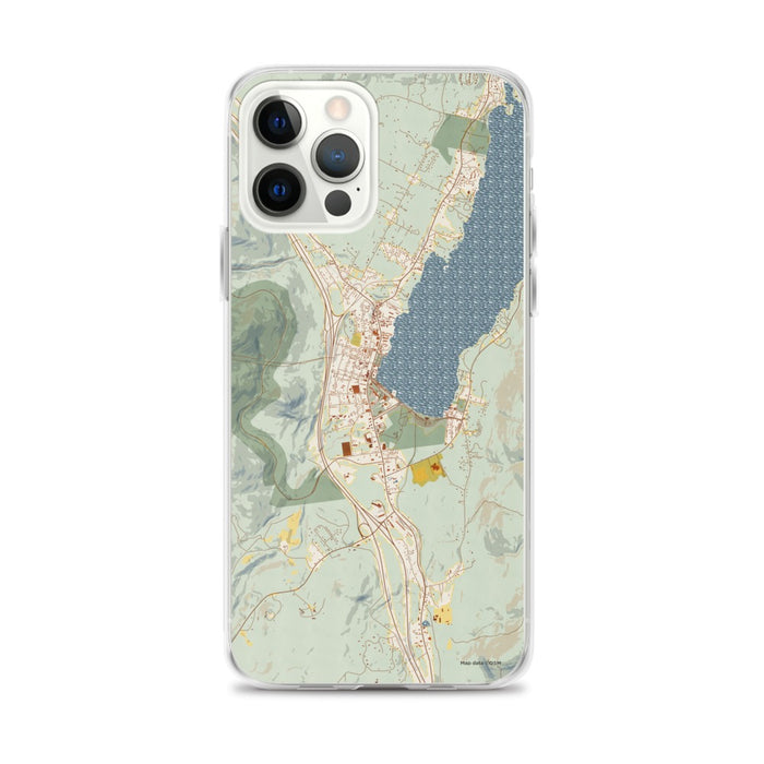 Custom iPhone 12 Pro Max Lake George New York Map Phone Case in Woodblock