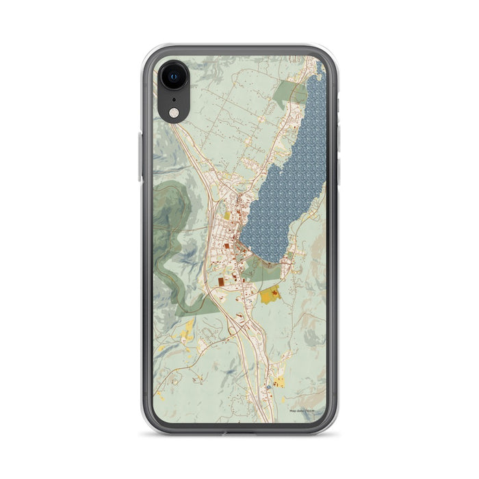 Custom iPhone XR Lake George New York Map Phone Case in Woodblock