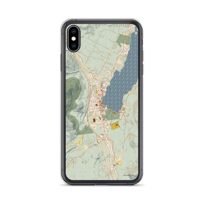 Custom iPhone XS Max Lake George New York Map Phone Case in Woodblock