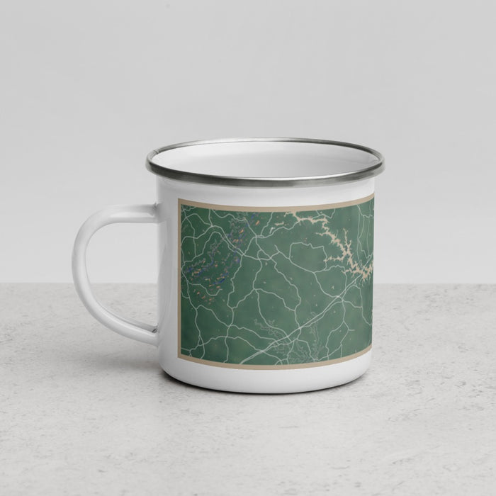 Left View Custom Lake Hartwell Georgia Map Enamel Mug in Afternoon