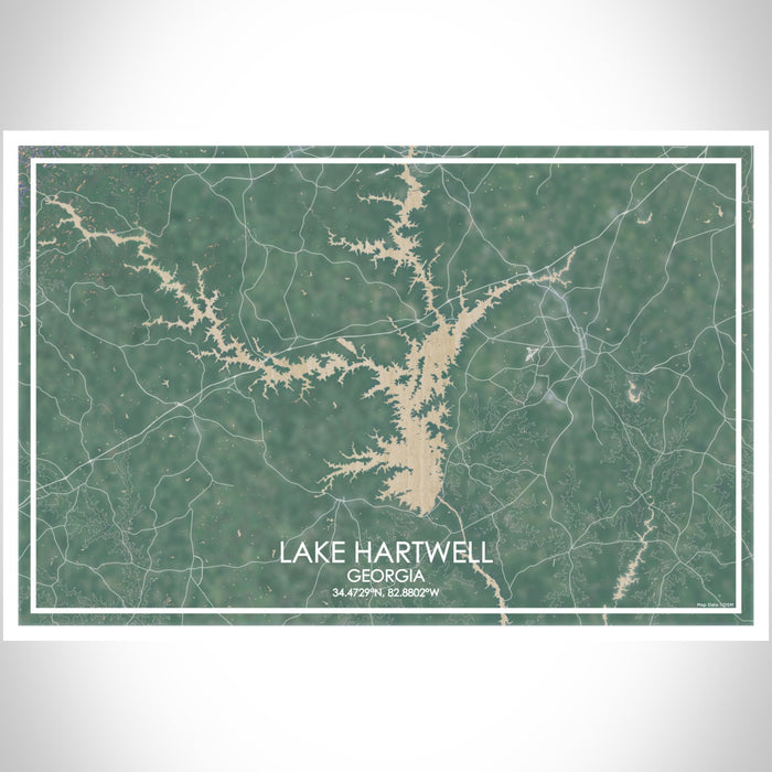 Lake Hartwell Georgia Map Print Landscape Orientation in Afternoon Style With Shaded Background