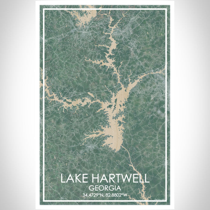 Lake Hartwell Georgia Map Print Portrait Orientation in Afternoon Style With Shaded Background