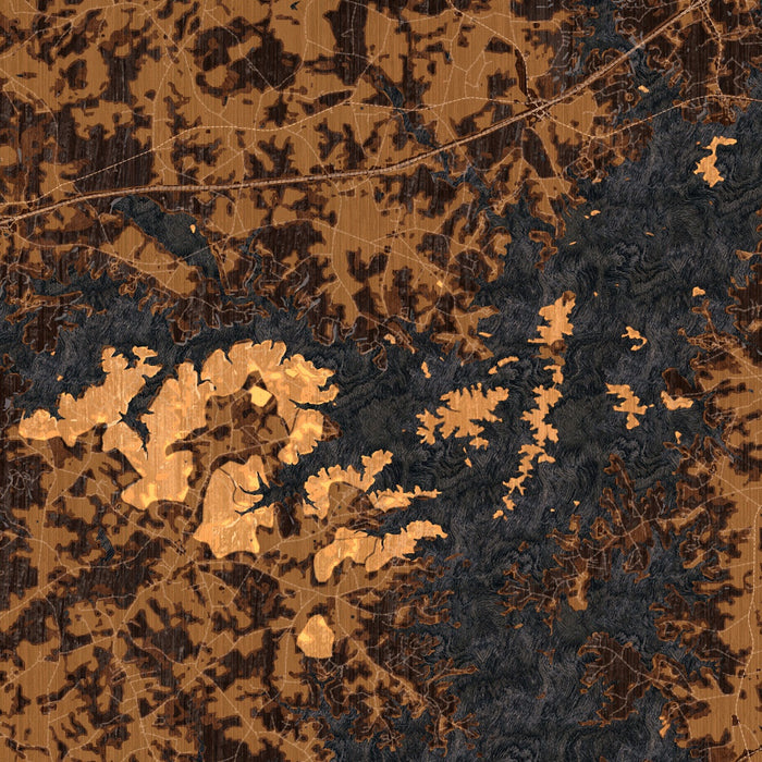 Lake Hartwell Georgia Map Print in Ember Style Zoomed In Close Up Showing Details