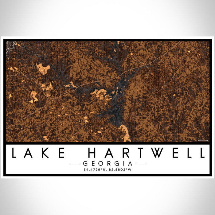 Lake Hartwell Georgia Map Print Landscape Orientation in Ember Style With Shaded Background