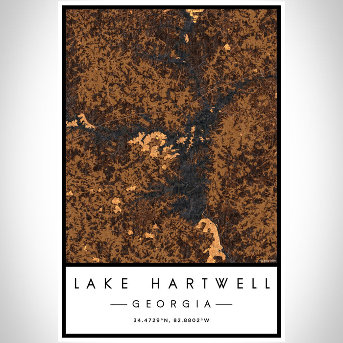 Lake Hartwell Georgia Map Print Portrait Orientation in Ember Style With Shaded Background