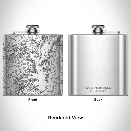 Rendered View of Lake Hartwell Georgia Map Engraving on 6oz Stainless Steel Flask