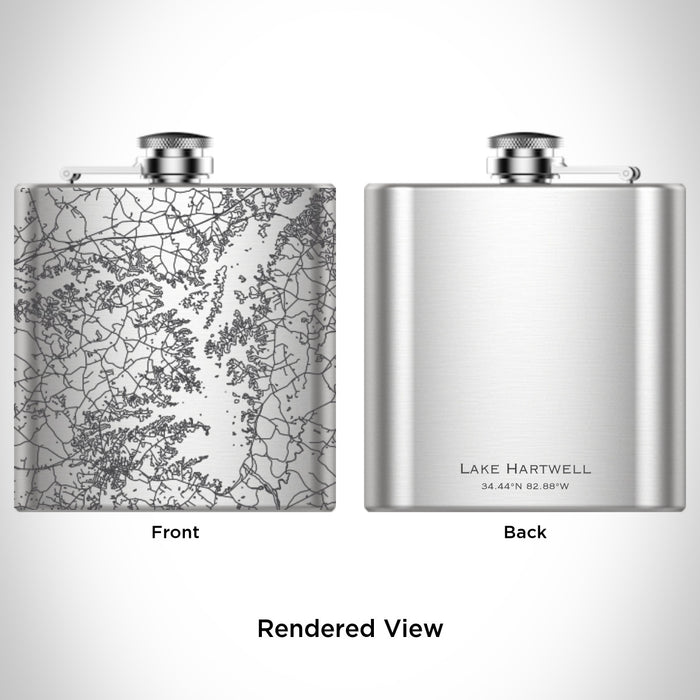 Rendered View of Lake Hartwell Georgia Map Engraving on 6oz Stainless Steel Flask