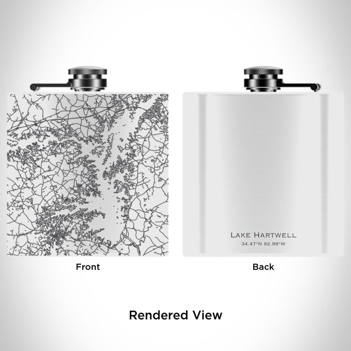 Rendered View of Lake Hartwell Georgia Map Engraving on 6oz Stainless Steel Flask in White